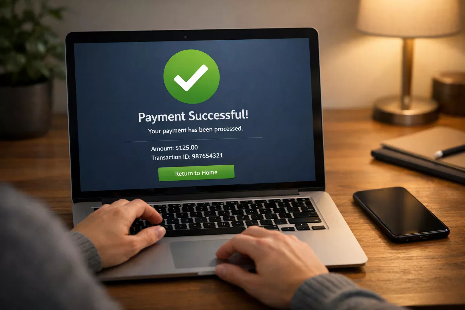 Persoon die veilig een betaling uitvoert op laptop