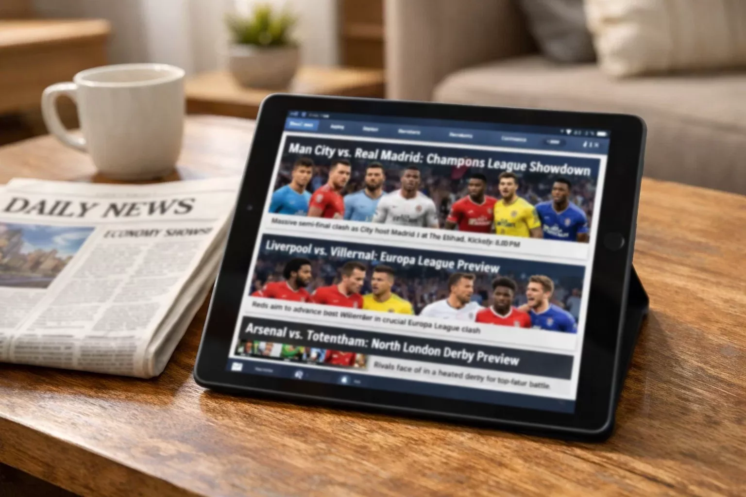 Nieuwsberichten over voetbal op tablet