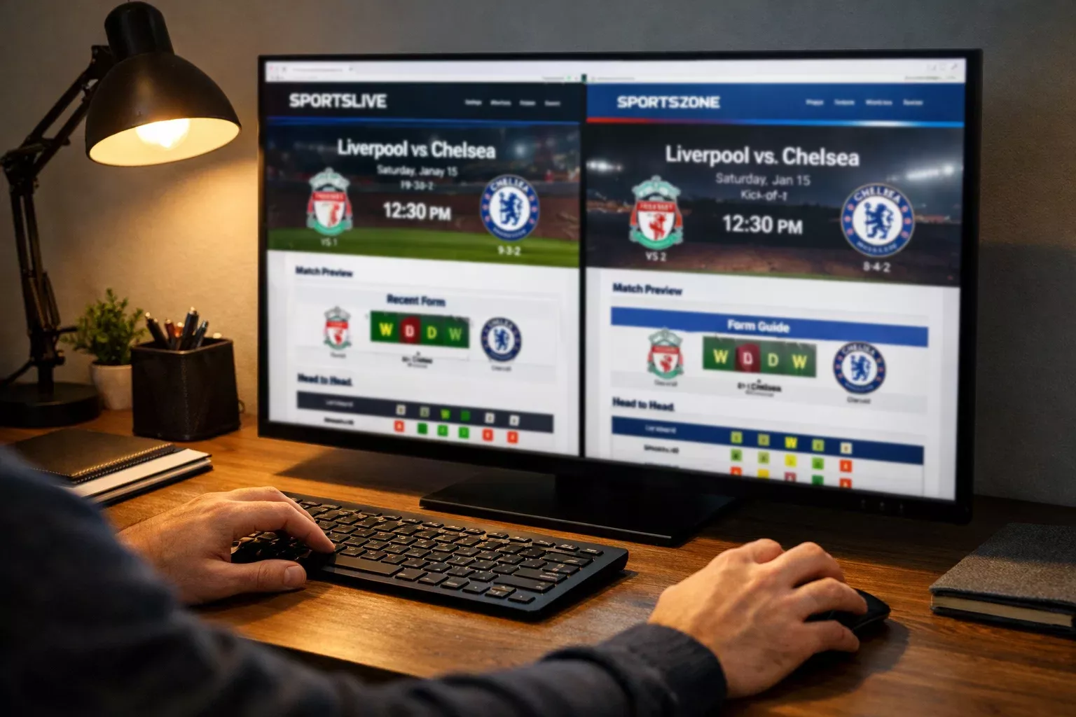 Persoon die twee opties vergelijkt op computerscherm