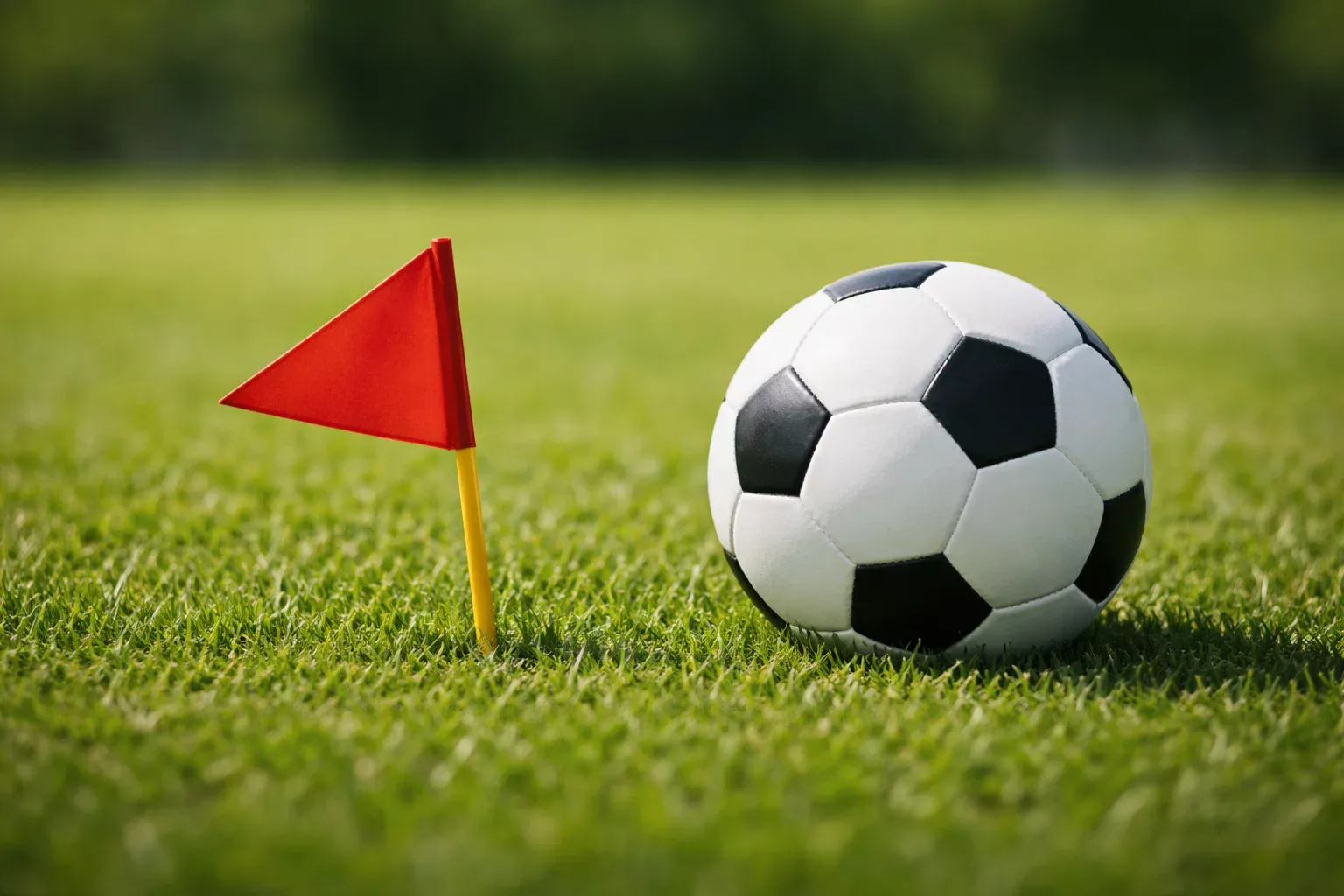 Rode waarschuwingsvlag naast voetbal