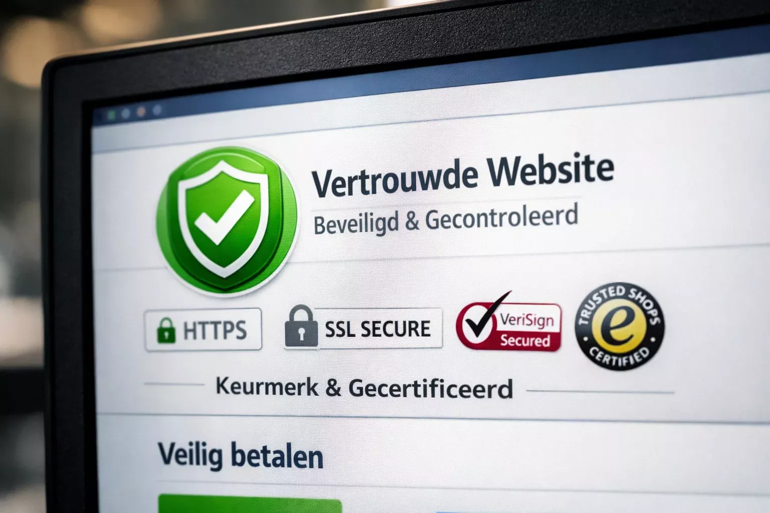 Verificatiebadge en veiligheidssymbolen op scherm