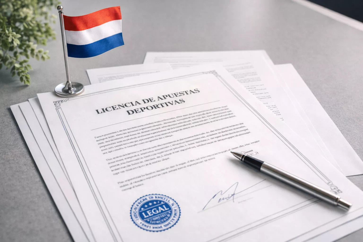 Officieel document met Nederlandse vlag symboliseert legale vergunning voor sportweddenschappen